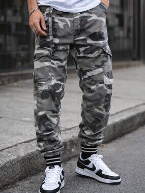 Reclaimed Vintage Camo Cargo Jogger Pants Gray Black Tactical Style Size S